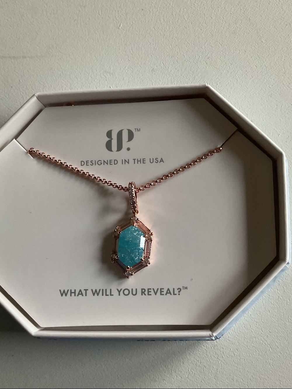 bp Rose Gold Necklace with Turquoise Stone Pendant